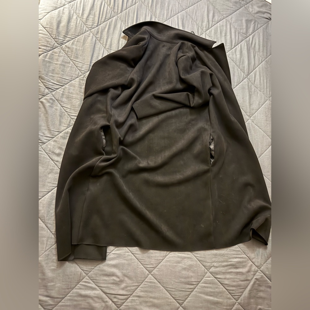 Zara Black Microfiber Suede Textured Long Jacket - Picture 6 of 9